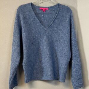 Lilly Pulitzer Savette Sequin Blue V-Neck Sweater Women's S EUC